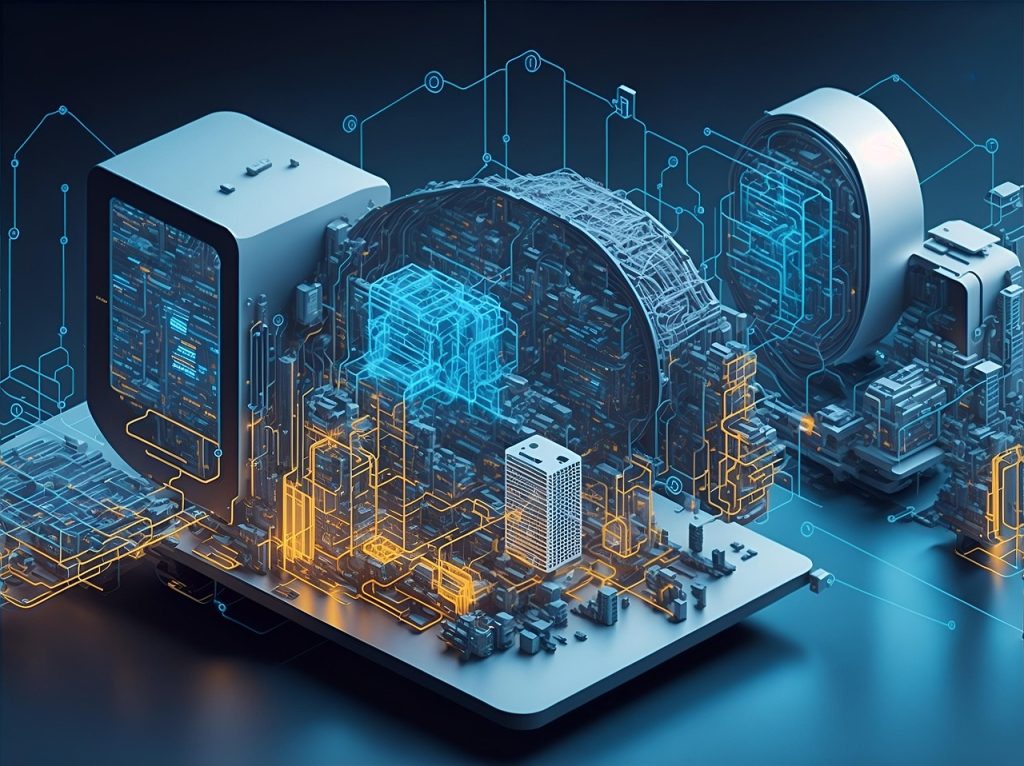 Futuristic digital cityscape with technology